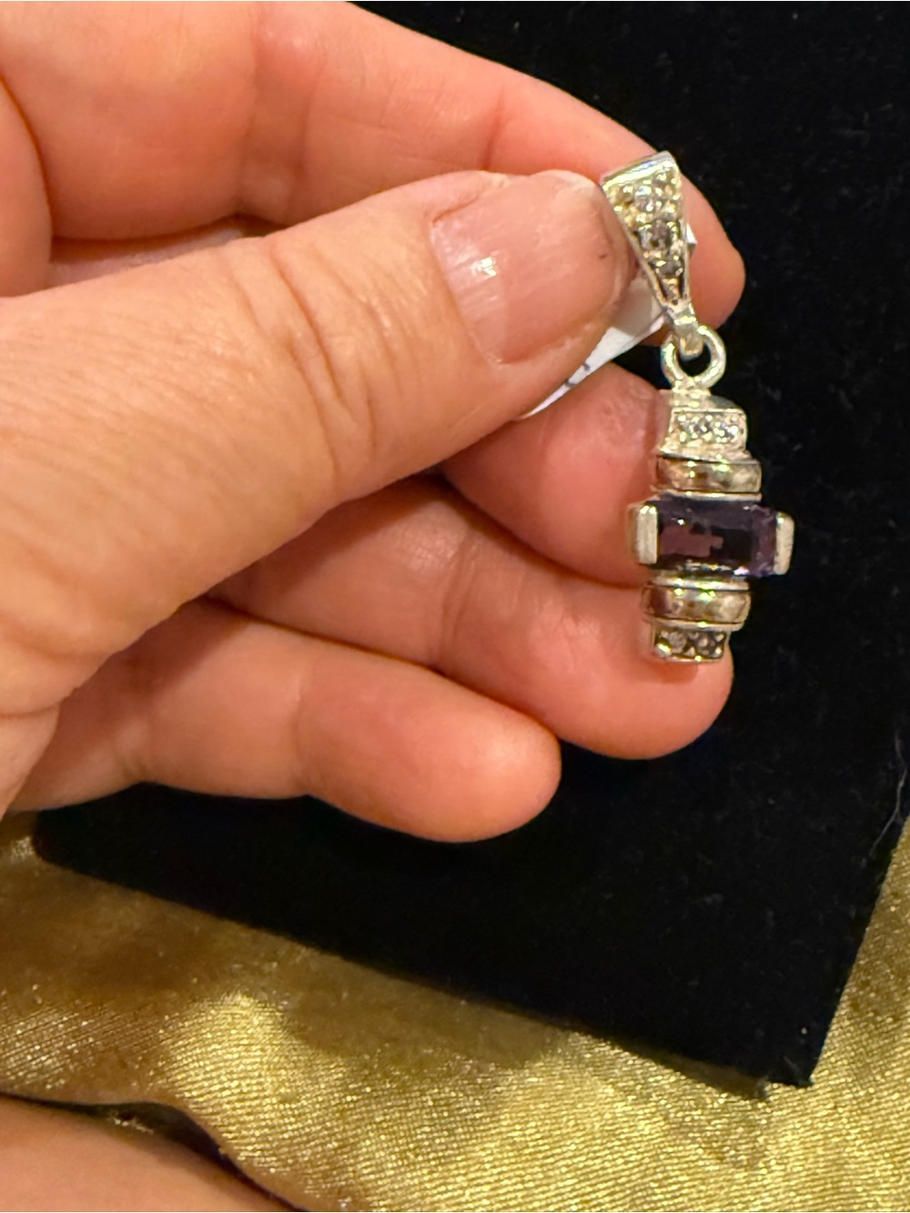 925  Silver & 18k gold Amethyst Pendant Necklace - Purple Gem Accent